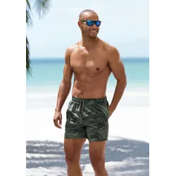 Badeshorts S.OLIVER "Land", Herren, Gr. XXL, N-Gr, grün (oliv bedruckt), Recycling-Polyester, floral, Badehosen, im tropischen-Design