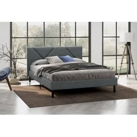 Dmora Doppelbett Tirino Grau gepolstert, Lattenrost inkl.