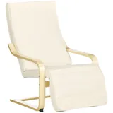 OKWISH Relaxsessel Freischwinger 94x67x100 cm Cremeweiß mit 5 fach verstellbarer Beinstütze, Birkenholzgestell, gepolsterter Sitz, Leinenoptik