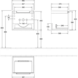 Villeroy & Boch V&B Waschtischunterschrank Subway 2.0 48,5x42x38cm, Griff chrom, nordic oak