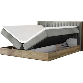 Mirjan24 Boxspringbett Harmony, Polsterbett mit zwei Bettkästen, Doppelbett mit Topper, Stilvoll Schlafzimmer (Soro 100, Größe: 160x200 cm) - Grau/Beige