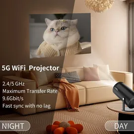 lqwell LQWELL® Beamer, Mini Projektor, unterstützt WiFi, BT5.0 mit Android OS 11, Auto Trapezkorrektur, 220-Grad-Winkel, 150-Zoll-Display für Phone/PC/Xbox, hdmi, 2025 Upgrade