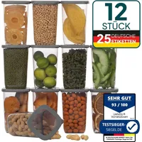 uandu Vorratsdosen mit Deckel Luftdicht Set, BPA frei, Aufbewahrungsbox Küchenorganizer, Vorratsbehälter Mehl Aufbewahrung Küche - 12x1200ml-Grau | Grau