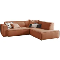 KAWOLA Ecksofa, Braun, Echtholz, 3-Sitzer, Füllung: Kaltschaum, Ottomane rechts,