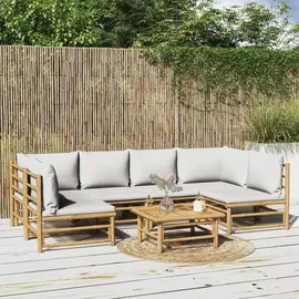 vidaXL Garten-Lounge-Set 7-tlg. mit hellgrauen Kissen Bambus braun