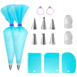 Intirilife 15-teiliges Spritzbeutel Set aus Silikon mit Edelstahl Tüllen | Gr.: onesize