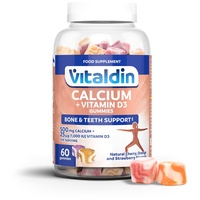 VITALDIN Calcium + Vitamin D3 Gummies – 500 mg Kalzium & 1.000 IU Vitamin D – 60 Fruchtgummis (1Monat) Fruchtgeschmack – für die Erhaltung normaler Knochen und Zähne – Glutenfrei – Kinder & Erwachsene