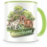 Samunshi® Kindertasse mit Namen Tasse Wolf und Fuchs Personalisierte Tasse mit Namen Kinder Kinderbecher mit Namen Kindergarten grün 300ml