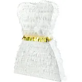 WeddingTree Pinata Braut Hochzeits Kleid zum Befüllen – Pinata Hochzeit - Party Spiel Spaß zur Hochzeit Verlobung – Piniata mit Stock und Maske – 50cm hoch