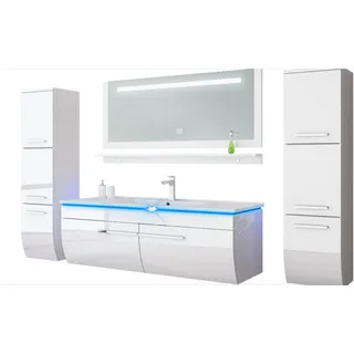 Homeline 120 cm Badmöbel Set Schwarz Hochglanz LED Badezimmermöbel Komplett Badezimmer 120 cm - weiß