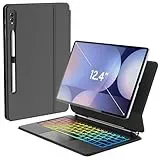 FOGARI Tastatur Hülle für Samsung Galaxy Tab S10 Plus/S9 FE Plus/S9 Plus/S8 Plus/S7 FE/S7 Plus 12.4'' - QWERTZ Deutsch Beleuchtete Trackpad Tastatur für Samsung Galaxy Tab S10+/S9 FE+ 12.4'', Schwarz