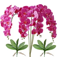 FagusHome 4 Stück künstliche Phalaenopsis Orchideen Blumen Lila 80CM mit Künstliche Orchidee Blätter 2 Bündeln für Deko (Lila)