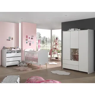 Set Babyzimmer Babybett Kommode Wickelaufsatz Kleiderschrank 60x120 Regal Weiss