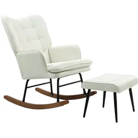 Homcom Schaukelstuhl mit Hocker Leinenoptik