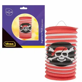 IDENA 30424 - Laterne Pirat, ca. 15,5 x 26 cm, rot-weiße Papierlaterne mit Piratenflagge, Kinder Zuglaterne für Sankt Martin und Lichterfest
