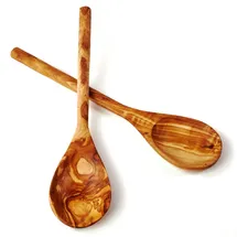 Das Olivenholzbrett 2er Set Kochlöffel aus Olivenholz mit rundem Stiel 25 cm