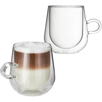 JUDGE Duo Latte Doppelwandige Kaffeegläser mit Henkel, 475 ml, 1 Tasse – Vakuumisolierte Latte Macchiato Gläser, Kaffee Gläser Set, Hitzebeständig