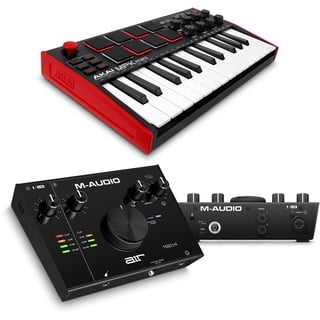 AKAI Professional MPK Mini & M-Audio AIR 192|4 – 25-Tasten USB MIDI Keyboard mit 8 Drum Pads und USB Audio Interface