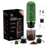 HAILASRE Tragbare elektrische EspressoMaschine, Selbst-Erwärmung 2 IN 1 Extraktions system, Crema Nespress Espresso Kaffee maschine, Unterstützung gemahlenen Kaffee und NS Kapsel, ME2218 (GREEN)