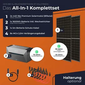 solarway All In One Balkonkraftwerk 880 W / 800 W inkl. 1,6 kWh Anker Solix 2 Pro Speicher