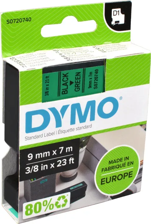 Dymo Label Band D1 40919 (S0720740) schwarz auf grün  9mm x 7m