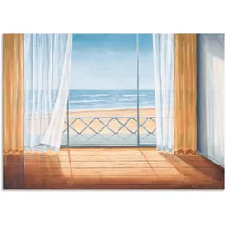 Wandbild ARTLAND "Terrasse mit Meerblick", blau (farbe bild(er): blau), B:70cm H:50cm, Bilder, als Alubild, Outdoorbild, Leinwandbild in verschied. Größen