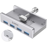 ORICO Hub 4 Port, Aluminium SuperSpeed Daten hub Mit Extra Netzteilanschluss Port für Desktop Computer, MacBook, MacBook Air/Pro/Mini(Silber)