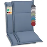 GO-DE Textil Bequeme und attraktive Polsterauflagen für Hochlehner-, Mittellehner- und Niederlehner-Gartenstühle (2er-Set, Uni Blau, Hochlehner)