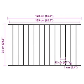 vidaXL Zaunelement Pulverbeschichteter Stahl 75 x 163 cm Schwarz