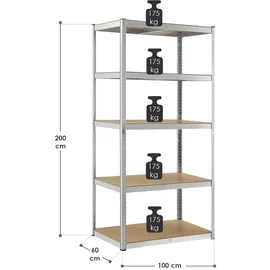 Juskys Lagerregal Basic 200 x 100 x 60 cm - Silber