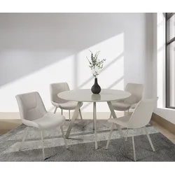 Essgruppe DUO COLLECTION "Pina und Mila", grau (taupe, creme, kaschmir), MDF, Polyester, Sitzmöbel-Sets, Ø 120 cm, massives Metallgestell, Trendfarbe Kaschmir