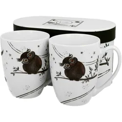 Charming Owls 2x Becher 300ml 2 Personen Eulen Porzellan Tee Kaffee Cappuccino