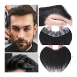 Echthaar Toupet für Männer Toupet for Herren mit Haaransatz, Stirn-Frontal-Haarteil, 0,05–0,14mm, volle PU-Basis, indisches Menschenhaar, natürliches Schwarz, V-förmige Fronthaarsystem-Einheiten Herre