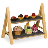 Relaxdays 2-stöckige Etagere mit Schieferplatten Anthrazit,Hellbraun