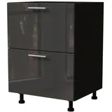Feldmann-Wohnen Schubladenunterschrank, Graphit, Schwarz, Holzwerkstoff, 2 Schubladen, Rechteckig, 60x82x50 cm, Küchen, Küchenmöbel, Küchenschränke, Küchenunterschränke