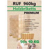 Premium Holzbriketts RUF Hartholz Briketts Brennholz 10kg x 96 960kg Palette