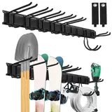 Sinoer Garage Tool Management Wandregal, Garage Wall Management Aufbewahrungsregal mit Haken mit 9 verstellbaren Bügeleisen, Gartengeräten, Stühlen, Besen, Mopps, Rechen