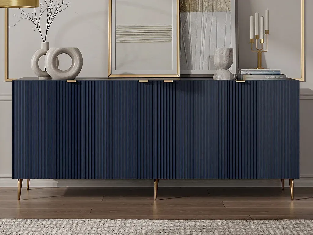 Sideboard mit 4 Türen - MDF & Stahl - Blau & Goldfarben - YESINIA