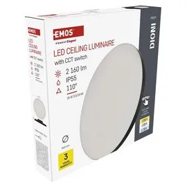 EMOS LED-Wand-/Deckenleuchte DIONI - CCT einstellbar 3 000/4 000/5 700 K - 2160 lm - 18 W (statt 130W Glühbirne) - 30 000 Std. - Abstrahlwinkel 110° - für Innen und Außen - rund, Ø 36 cm - schwarz
