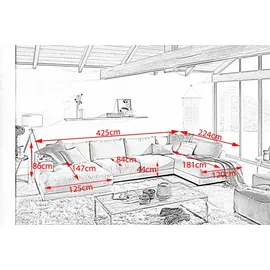 KAWOLA Wohnlandschaft U-Form Madeline Cord Longchair links hellgrau