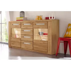 Sideboard HOME AFFAIRE "Kolding", braun (eiche teilmassiv), B:140cm H:90cm T:40cm, Holz teilmassiv, Sideboards, Breite 140 cm mit 2 Glastüren