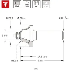 Stier Profilfräser mit Kugellager Ø 35 mm Schaft-Ø 8 mm
