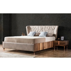 Casa Padrino Luxus Schlafzimmer Set Grau / Braun / Kupfer - 1 Doppelbett mit Kopfteil & 2 Nachtkommoden - Luxus Schlafzimmer Möbel - Luxus Schlafzimmer Einrichtung