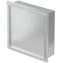 luxebath Wandnische Dusche Edelstahl Gebürstet Mit Befliesbarer Tür, 25,5x25,5x10 Cm, Silber, Eingebettete Duschnische Wasserdicht, Einbaunische Duschablage Randlos, Einzelregal, Badezimmer Lagerung
