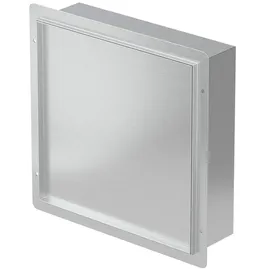 luxebath Wandnische Dusche Edelstahl Gebürstet Mit Befliesbarer Tür, 25,5x25,5x10 Cm, Silber, Eingebettete Duschnische Wasserdicht, Einbaunische Duschablage Randlos, Einzelregal, Badezimmer Lagerung