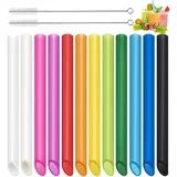 12 Stück Strohhalme Wiederverwendbare Bubble Tea mit 2 Reinigungsbürsten, Farbige Spitzes Dicke Trinkhalme Plastik, Geeignet für alle Arten von Smoothie Milchshakes (13mm×25.5cm)