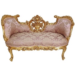 Casa Padrino Barock Sofa Rosa / Gold - Prunkvolles Wohnzimmer Sofa im Barockstil - Wohnzimmer Möbel im Barockstil - Barock Möbel - Barock Einrichtung