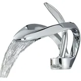 KLARWERK NAVIS | Design Wasserfall Wasserhahn Bad Chrom glanz Badarmatur|Elegante Premium Edelstahl Armatur für Waschbecken | Hotel Mischbatterie 2 Anschlüsse
