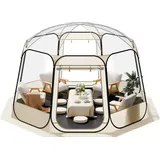 SucceBuy Pop-up-Bubble-Zelt, 366 x 345 x 220 cm, transparentes Campingzelt, Garten-Iglu-Zelt mit Fenstern, Sportzelt, 540°-Rundumsicht, geeignet f... - Beige