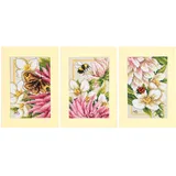 Lanarte Kreuzstich Stickpackung Grußkarten Rosa Seidendahlie, Marjolein Bastin, 3er-Set, Zählmuster, 10,5x15cm